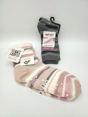 Muk Luks Cabin or Boot Socks Pink Gripper Bottoms Women’s Size S/M 6-8, 6-11